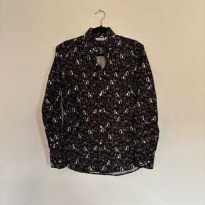 Gustin Mens Button Down Cat Pattern Shirt Black